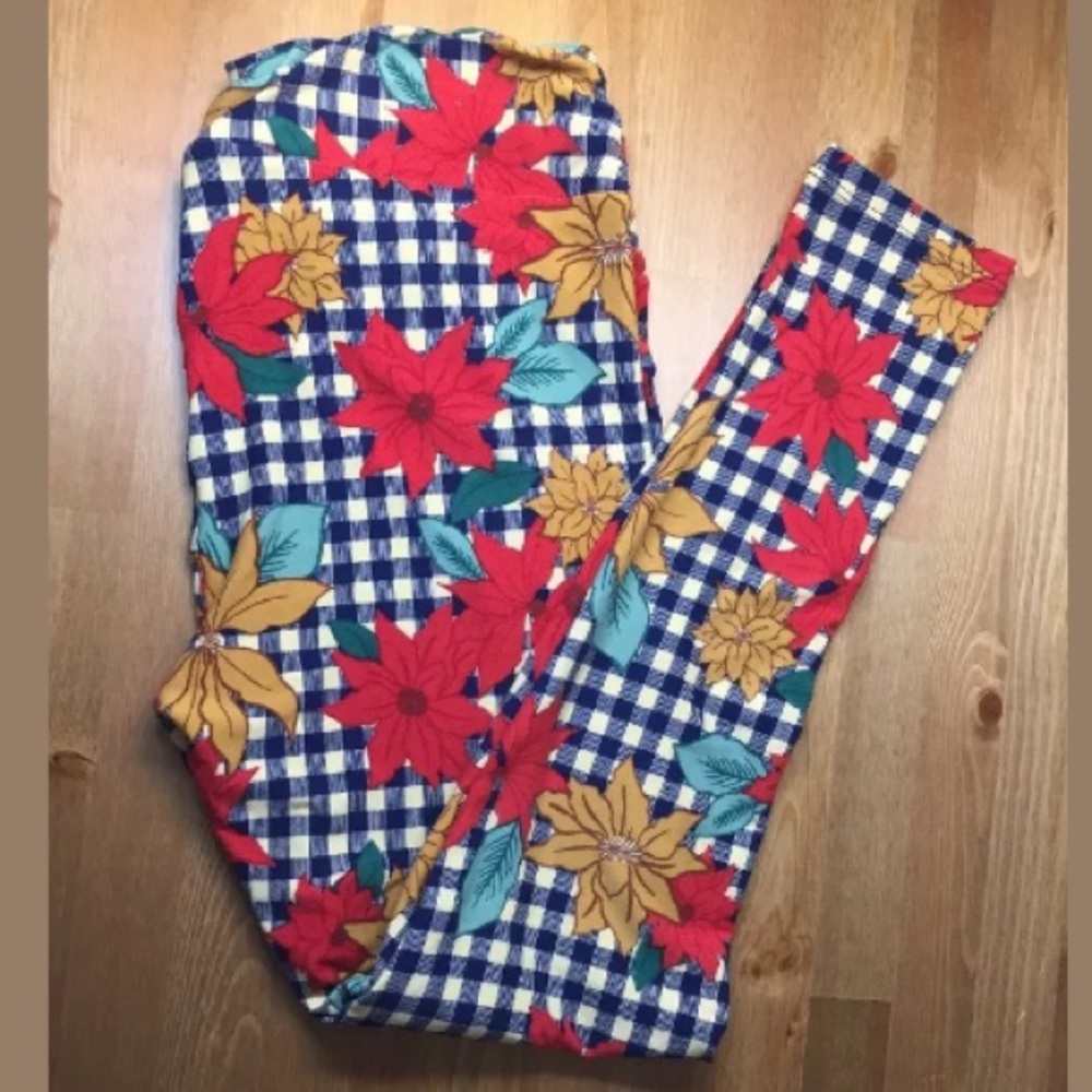 LuLaRoe TC Leggings Plus Christmas Red Poinsetta